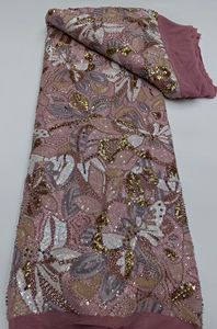 NI.AI Nouveau style Tissu en dentelle perlée colorée à sequins, Tissu en dentelle filet brodée à sequins - Product Image 6
