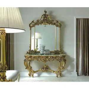 Table <span class=keywords><strong>console</strong></span> en <span class=keywords><strong>marbre</strong></span> avec miroir, style <span class=keywords><strong>baroque</strong></span> luxueux, sculptée en bois doré - Product Image 1