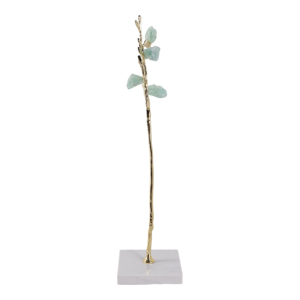 Sculpture d'arbre décorative pour la maison, tige dorée avec cristaux d'aquamarine, base en marbre, élément décoratif élégant pour salon, bureau, salle de bain - Product Image 3