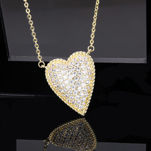 Exagerar personalizado Joyeria Circonitas Forma Corazon conjuntos de joyas chapado en oro Ice Out Heart Zircon mujeres pendiente collar conjunto - Product Image 3