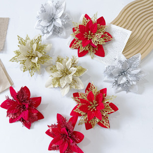 Fleurs de Poinsettia artificielles rouges, dorées et argentées en plastique, décorations faites à la main pour la maison et la décoration de l'arbre de Noël - Product Image 3