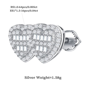 ダイヤモンドイヤリングロジウムS925スターリングファインシルバーVVSモアッサナイトロマンティックハート女性スタッドイヤリング - Product Image 5