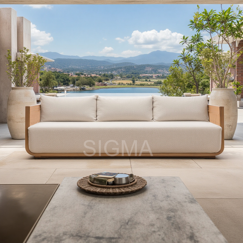 2025 Jinhua Sigma Custom Modern Teak Outdoor Furniture Luxury Patio Sofa Set for Hotels Villas Parks Farmhouses Garden Furniture