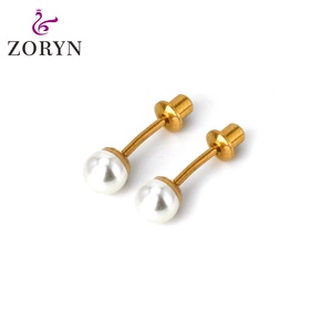 316LStainlessSteel PVD 18K Gold Plated Screw <b>Back</b> Stud <b>Earrings</b> Simulated Pearl Solitaire Hypoallergenic Smooth Finish for Women - Product Image 3