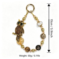 Breloque de téléphone de luxe en forme de hibou perlée, pendentif de sac en cristal de strass vintage, porte-clés doré, bijoux faits à la main, vente en gros