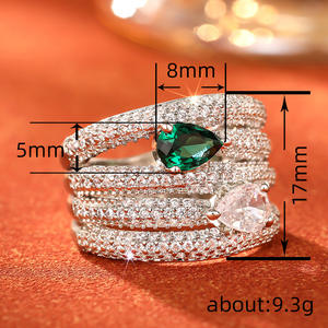 Anillo de Compromiso de Esmeralda para Mujer T0993, con Engaste Pavé, Forma de Pera, Piedra Natural, Anillos de Moda - Product Image 4