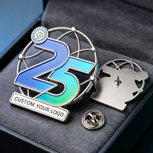 Épinglette en émail dur personnalisée pour le 25e anniversaire de l'entreprise de technologie, dégradé bleu-vert, nickelée, logo pour événement d'entreprise ou d'employés - Product Image 1