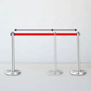 Barrera de Seguridad Retráctil de Acero Inoxidable con Anillo de Advertencia Rojo y Cinta Telescópica para Control de Filas y Protección - Product Image 2