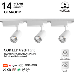 Projecteur LED COB sur rail à CRI élevé 90, <span class=keywords><strong>15W</strong></span> 1350lm, faisceau large 38° pour présentoirs de magasins, tête de rail 2 fils non dimmable, direct usine - Product Image 1