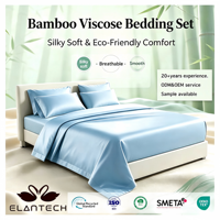 Parure de draps rafraîchissants en bambou 4 pièces, 100 % fibre de bambou respirante, avec housse de couette à poches profondes pour les personnes ayant chaud la nuit
