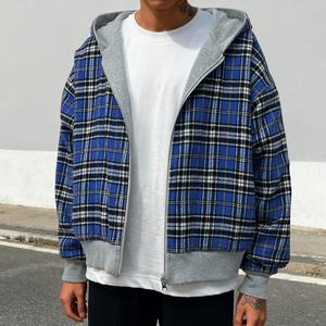 Wholesale Heavyweight Sudaderas Con Capucha Custom Logo Checkered Drop Shoulder <b>Hoodie</b> Cotton Reversible Oversized <b>Zip</b> <b>Up</b> <b>Hoodie</b> - Product Image 3