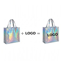 Sac fourre-tout en non-tissé laminé PP holographique argenté, personnalisé, recyclable et réutilisable, avec bandoulière, prix de gros