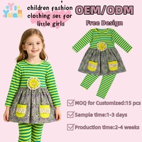 Ensemble de vacances 2 pièces pour petites filles : Robe tunique rayée à manches longues et leggings rayés imprimé cachemire
