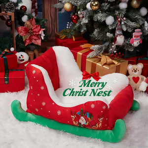 Lit pour animaux de compagnie en forme de traîneau de Noël, base antidérapante, peluche chaude, nid pour chien et chat, décoration de maison pour les fêtes, tapis de couchage pour chiot - Product Image 6