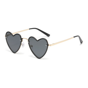 Heart Shaped Sunglasses Metal <b>Frame</b> <b>Black</b> UV400 Protection Women's Fashion Accessories - Product Image 1