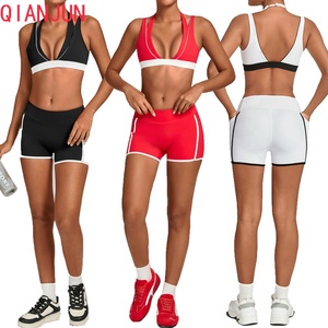 Conjunto Deportivo de 2 Piezas <span class=keywords><strong>para</strong></span> Gimnasio y Fitness, Top Corto con Cuello en V Profundo, Sujetador Deportivo Transpirable, Pantalones Cortos de <span class=keywords><strong>Yoga</strong></span>, Conjunto de <span class=keywords><strong>Yoga</strong></span> <span class=keywords><strong>para</strong></span> <span class=keywords><strong>Principiantes</strong></span> - Product Image 1