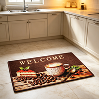 Modern Rectangular Welcome Coffee Cake Print Kitchen Rugs Non Slip PVC Back Water Absorbent Oil-Proof Stain Resistant Washable