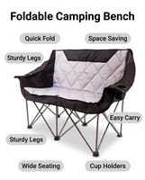 Banc de camping, chaise pliante double, chaise d'extérieur pour deux personnes, chaise de camping deux places, chaise de pique-nique d'extérieur, chaise de patio