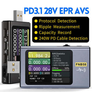FNIRSI FNB58 Bluetooth USB-<span class=keywords><strong>Tester</strong></span> Voltmeter Amperemeter PD QC Trigger Leistungsmesser Kapazitäts- und Rippeltest 4-28V 7A Typ-C App-Unterstützung - Product Image 2