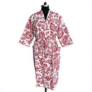 Robe longue rouge bohème à imprimé floral en coton avec manches longues, offre ODM - Product Image 2