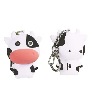 Dễ Thương Cartoon Cow Shape LED Đèn Pin Keychain Với Âm Thanh
