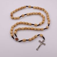 En gros fait à la main ligne codage chapelet chrétien rétro perles en bois chapelet catholique croix bijoux collier