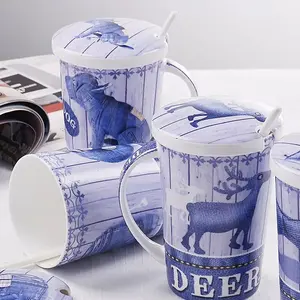 Personnalité créative jeans mode porcelaine tasse en céramique avec couvercle cuillère tasse tasse à café