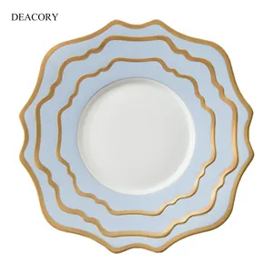 Wholesale gold rim porcelain hotel bone china ceramic plate for wedding