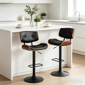 Elegante Taburete Giratorio de Cocina, Silla de <span class=keywords><strong>Bar</strong></span> Ajustable con Base Ancha y Asiento de PU para Hogar, <span class=keywords><strong>Bar</strong></span> y Restaurante, Diseño de Base de 45 cm - Product Image 1
