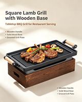 Mini barbecue portable de table au charbon de bois et à l'alcool avec plaque de cuisson et base en bois