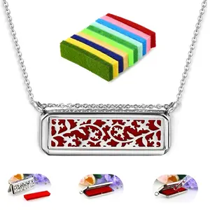 50mm Stainless Steel Rectangle Shape Pendant With Double Rings Essential Oil Diffuser Locket Necklace Pendant