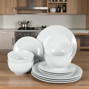 Commercial 12pc <b>White</b> Ceramic Tableware <b>Set</b> Chip-Resistant & Dishwasher Safe BPA Free FDA/CE Certified for Restaurants - Product Image 1