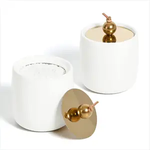 Керамический дозатор Qtip с золотыми крышками, банки для аптеки из белого фарфора, керамическая канистра для ванной комнаты, 2 упаковки