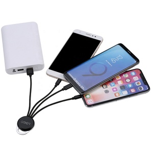 Gadgets électroniques bon marché promotionnels double face LED allument le logo personnalisé forme ronde 3 en 1 câble de charge avec porte-clés - Product Image 3