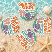 Parches termoadhesivos grandes de 3.5 pulgadas con slogan de lentejuelas 'Sea You Soon' para bolsos de playa, en stock, ideales para el verano.