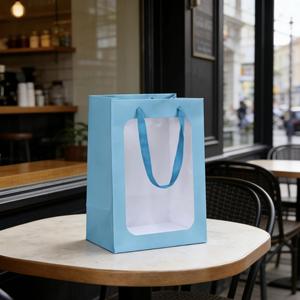 Bolsas de Papel Personalizables con Logotipos Impresos, Ventana Transparente de Plástico, Asa Portátil, para Ramos de Flores y Regalos - Product Image 5