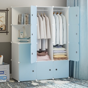 <span class=keywords><strong>Armadio</strong></span> Portatile in PP, Organizzatore per la Casa Fai-da-Te, Mobile Moderno <span class=keywords><strong>Bianco</strong></span> con Porta Blu in <span class=keywords><strong>Plastica</strong></span> - Product Image 3