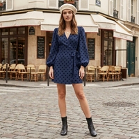 Robe courte enveloppante ludique à manches ballon, d'inspiration vintage, chic à la française, féminine, pour les soirées, pour femmes