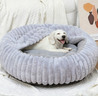 Coussin rond en velours côtelé doux avec capuche pour animaux de compagnie, nid douillet en peluche pour petits chats et chiens, utilisation en intérieur