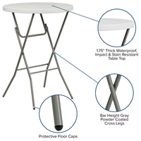 Table haute ronde pliable en plastique noir avec structure métallique pour événements, idéale pour les jardins, bistrots et fêtes en extérieur