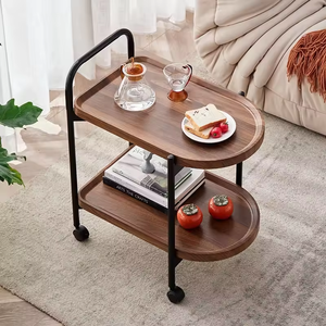 Mesa de esquina de sala de estar nórdica, mesa de centro pequeña con ruedas, sofá de color nogal móvil, estante de almacenamiento, mesa auxiliar - Product Image 2