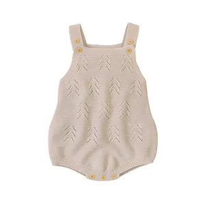 Mimixiong Custom 100% Cotton Newborn Baby Knitted Sleeveless Rompers Cheap Wholesale Solid Yarn Baby Rompers