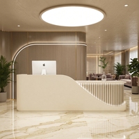 Comptoir de réception incurvé moderne Shinestone sur mesure en laque circulaire pour bureau artistique, salon, clinique médicale, coworking, hall d'entrée