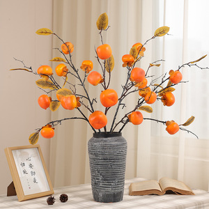 กิ่งผลไม้ส้มจี๊ดเทียมคุณภาพสูงแบบขายส่ง ผลเบอร์รี่สีเขียว สำหรับตกแต่งบ้านในวันคริสต์มาสและวันขอบคุณพระเจ้า - Product Image 1