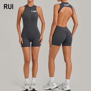 RUIQUWIN 2026 Summer Women's Breathable Seamless Lightweight Sports <b>Jumpsuit</b> Four Way Stretch Soft Backless Yoga Bodysuit - Product Image 1