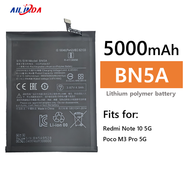 Ilinda High Quality BN5A Battery for Xiaomi Redmi Note 10 5g Poco M3 Pro 5g Replacement Phone Battery
