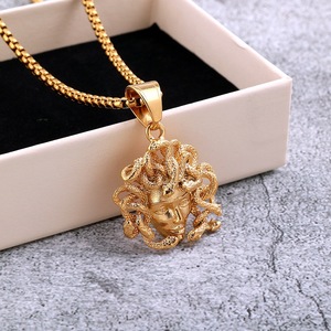 yunnique Stainless Steel Men's <b>Medusa</b> Pendant <b>Necklace</b> Gold 60cm Chain Fashion Jewelry Gift - Product Image 1