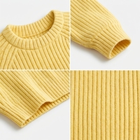 Pull court côtelé en crochet pour femme, col rond, sans manches, épais, avec logo frontal, jaune pastel, pour l'automne