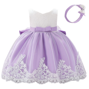 Robe de 1er anniversaire pour bébé fille nouveau-né 2026, avec nœud et dentelle, pour la première année de bébé, vente en gros - Product Image 1