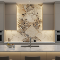 Table à manger au design moderne Pandora, plateau en pierre reconstituée translucide polie imprimée, grande dalle de quartz pour maison contemporaine